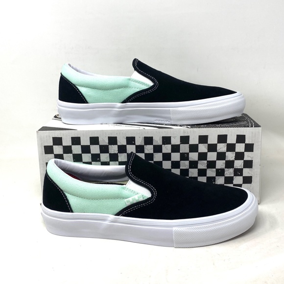 VANS Skate Slip On Sneakers For Women Mint Black Suede Canvas Casual VN0A5FCAM2T - Picture 9 of 11